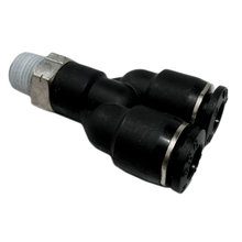Fitting pneumatic Y 1/4 press-in (two) 1/8 in. NPT (one)